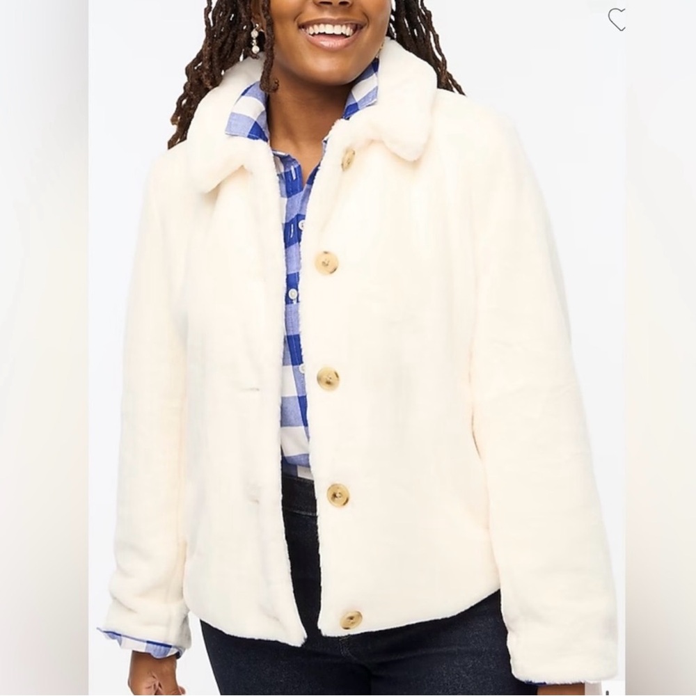 J.Crew Faux-fur coat In Ivory Size 12 NWT